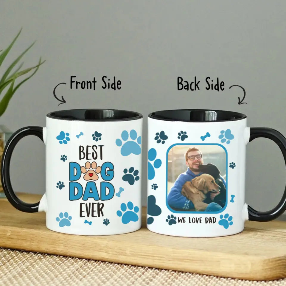 Custom Accent Mug With Dog Picture | Best Dog Dad Ever | Personalized Gift For Dog Dad