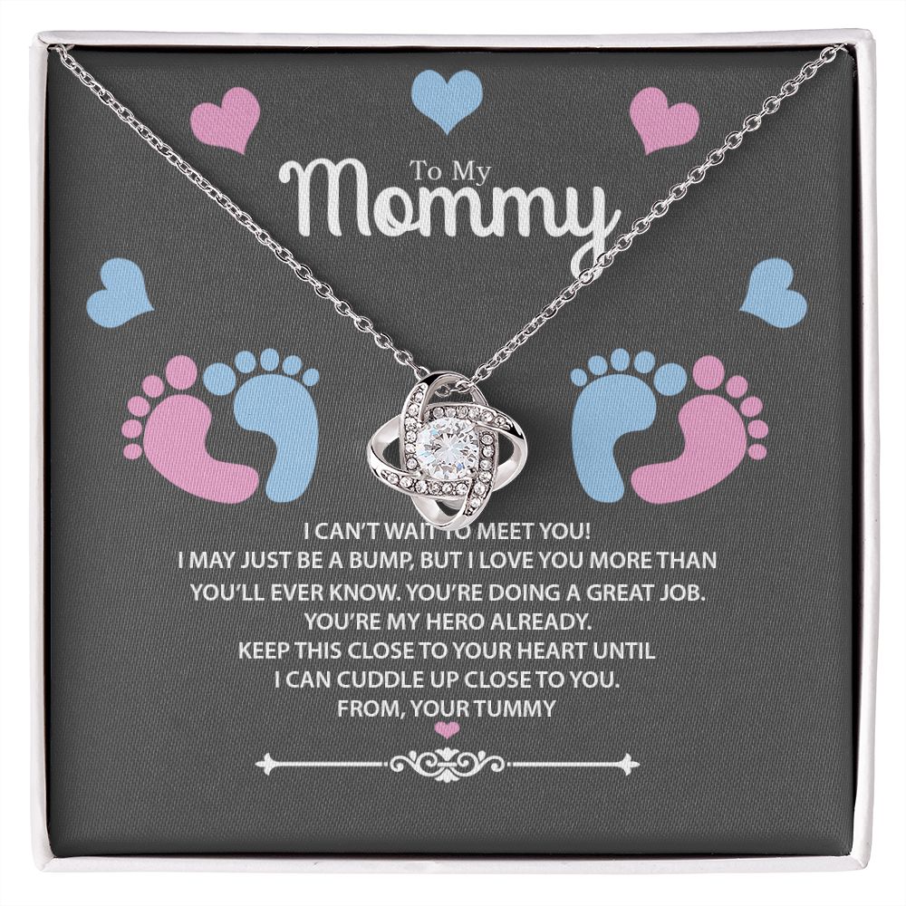 Mom To Be Love Knot Necklace To My Mommy I May Just Be A Bump Little Baby Feet Gift For Expecting Mother