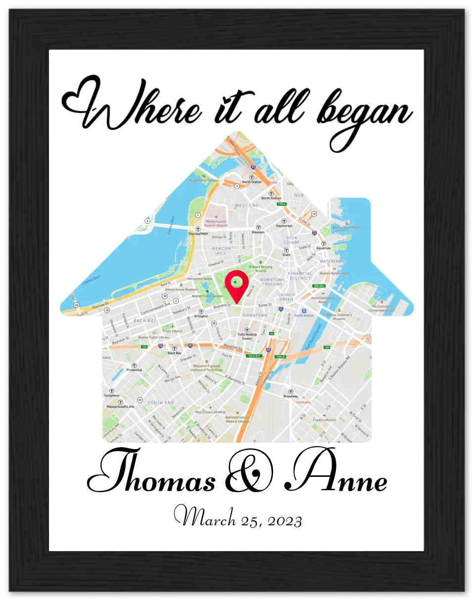 Custom Framed Poster | Where It All Began - Map Of Where We Met | Anniversary Gift