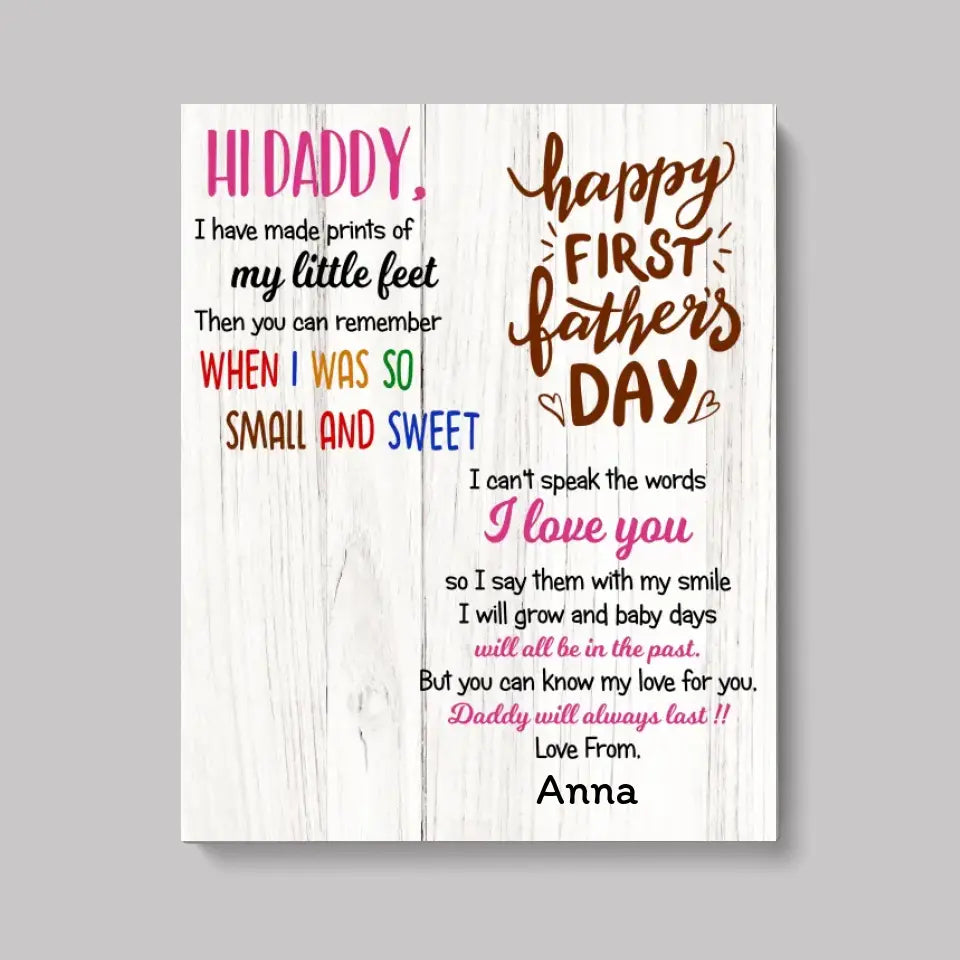 Custom Canvas Print For New Dad | Happy 1st Father's Day | Baby Footprint Canvas